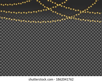 Gold Christmas garlands isolated on transparent background. Vectot illustration
