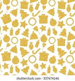 Gold Christmas holiday vector pattern on white background for your design