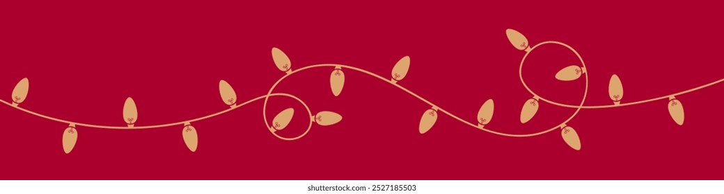 Gold Christmas Lights on Red Background. Festive Colorful Christmas Lights String Decoration. Vector Graphic for Christmas Cards, Banners, Poster, Web