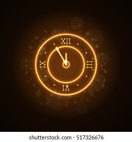 Gold christmas magic clock background. Golden shiny design with sparkles and glitter. Decoration for card, greeting. Symbol of Happy New Year 2017 holiday, countdown. Vector illustration