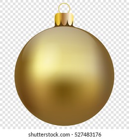 Gold christmas ornament ball isolated on transparent background. Vector illustration.