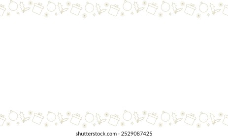 Gold Christmas pattern. Christmas seamless ornament. Christmas background with snowflakes, snowballs, gifts, holly. Christmas border.