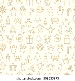 gold christmas seamless pattern icons background