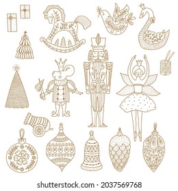 Gold Christmas set the Nutcracker. Magic vector illustration.