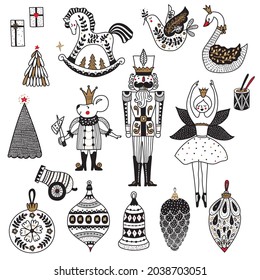 Gold Christmas set the Nutcracker. Magic vector illustration.
