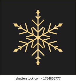 Gold Christmas snowflake icon. Golden silhouette snow flake sign isolated on black background. Elegant design for card, decoration. Symbol winter, New Year holiday celebration Vector illustration