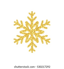 Gold Christmas snowflake icon. Golden silhouette snow flake sign isolated on white background. Elegant design for card, decoration. Symbol winter, New Year holiday celebration Vector illustration