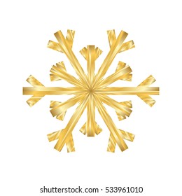 Gold Christmas snowflake icon. Golden silhouette snow flake sign isolated on white background. Elegant design for card, decoration. Symbol winter, New Year holiday celebration Vector illustration