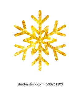 Gold Christmas snowflake icon. Golden fire silhouette snow flake sign isolated white background. Elegant design card, decoration. Symbol winter, New Year holiday celebration Vector illustration