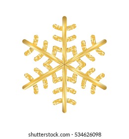 Gold Christmas snowflake icon. Golden silhouette snow flake sign isolated on white background. Elegant design for card, greeting, decoration. Shine texture. Symbol of winter Vector illustration