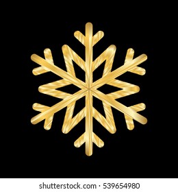 Gold Christmas snowflake icon. Golden silhouette snow flake sign isolated on black background. Elegant design for card, decoration. Symbol winter, New Year holiday celebration Vector illustration