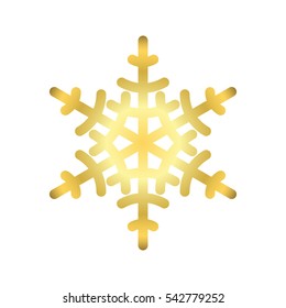 Gold Christmas snowflake icon. Golden silhouette snow flake sign isolated on white background. Elegant design for card, decoration. Symbol winter, New Year holiday celebration Vector illustration