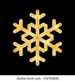 Gold Christmas snowflake icon. Golden silhouette snow flake sign isolated on black background. Elegant design for card, decoration. Symbol winter, New Year holiday celebration Vector illustration