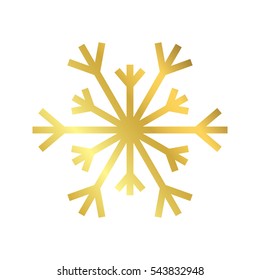 Gold Christmas snowflake icon. Golden silhouette snow flake sign isolated on white background. Elegant design for card, greeting, decoration. Shine texture. Symbol of winter Vector illustration