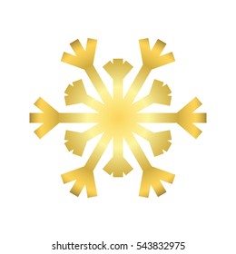 Gold Christmas snowflake icon. Golden silhouette snow flake sign isolated on white background. Elegant design for card, greeting, decoration. Shine texture. Symbol of winter Vector illustration