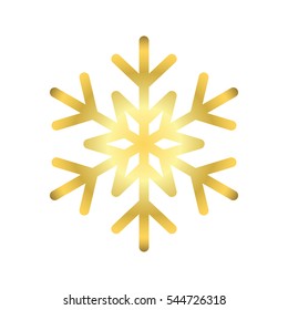 Gold Christmas snowflake icon. Golden silhouette snow flake sign isolated on white background. Elegant design for card, greeting, decoration. Shine texture. Symbol of winter Vector illustration