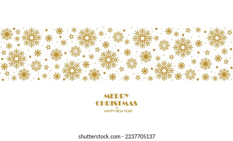 Gold christmas snowflakes, winter elements seamless vector background for xmas holidays, banner, card.
