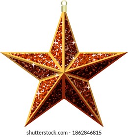 Gold Christmas star ornament with festive brown glitter sparkles