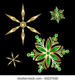 Gold Christmas Star And Snowflake. Vector Illustration.