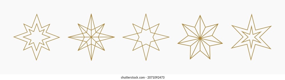 Gold Christmas stars line icons. Vector illustration.