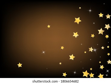 Gold Christmas Stars Vector Brown Background. Holiday Starry Pattern. Glitter Design. Yellow Celebration Sparkle Illustration.