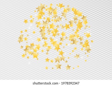 Gold Christmas Stars Vector Transparent Background. Shimmer Universe Illustration. Sparkle Design. Golden Luxury Space Background.