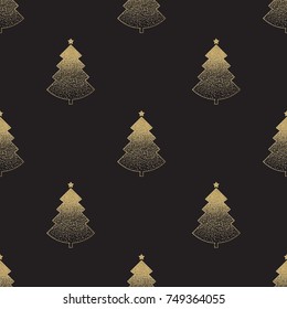 Gold Christmas tree background, seamless pattern, vector illustration
