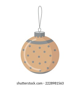 Gold Christmas tree ball with silver polka dots and stripes.