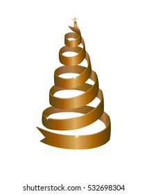 gold Christmas tree with jewels on a light background. Greeting, invitation cute card. Simple decorative illustration for print, web