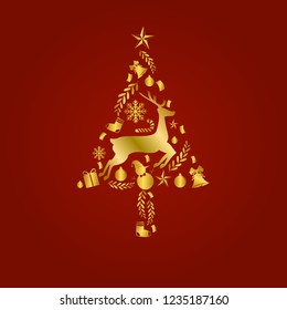 Gold christmas tree logo vector illustration