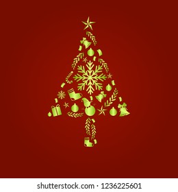 Gold christmas tree logo vector illustration