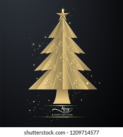gold christmas tree on black background,merry christmas ,happy new year.