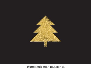 Gold Christmas tree on a black background. New Year and Christmas concept in minimal style.