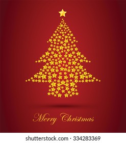 Gold Christmas Tree With Red Background