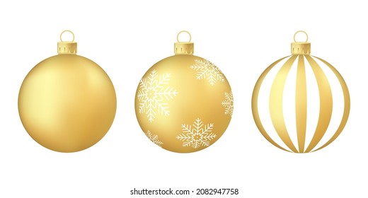 Gold Christmas tree toy or ball Volumetric and realistic color illustration