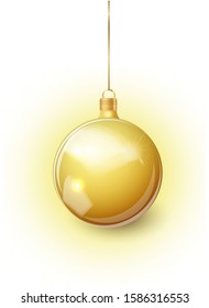 Gold Christmas tree toy isolated on a transparent background. Stocking Golden Christmas decorations. Vector object for christmas design, mockup. Vector realistic object Illustration 10 EPS