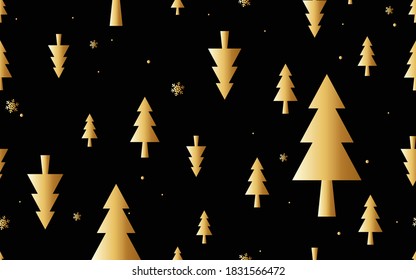 Gold Christmas trees minimal composition seamless pattern. Vector illustration