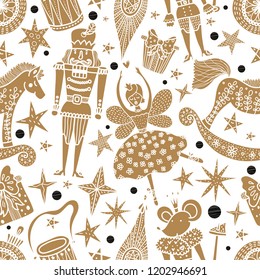  Gold Christmas vector seamless Nutcracker pattern.  Seamless pattern can be used for wallpaper, pattern fills, web page background, surface textures.