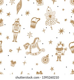 Gold Christmas vector seamless Nutcracker pattern.  Seamless pattern can be used for wallpaper, pattern fills, web page background, surface textures.