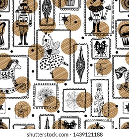 Gold Christmas vector seamless Nutcracker pattern.  Seamless pattern can be used for wallpaper, pattern fills, web page background, surface textures.