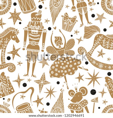  Gold Christmas vector seamless Nutcracker pattern.  Seamless pattern can be used for wallpaper, pattern fills, web page background, surface textures.