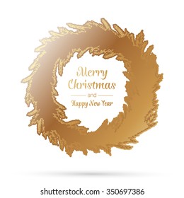 Gold christmas wreath template. Happy new year. Winter symbol. Decorative element for brochure, flyer, greeting card. Vector simple design illustration