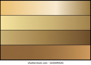 Gold chrome metal texture vector icon set. Shiny golden brushed vector metallic gradient background for banner, ribbon, label, medal, button, money. Gold abstract background chrome gradient template