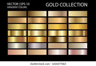 Gold chrome metallic texture vector icon set. Shiny golden brushed vector metallic gradient background for banner, ribbon, label, medal, button, money. Gold abstract background chrome gradient