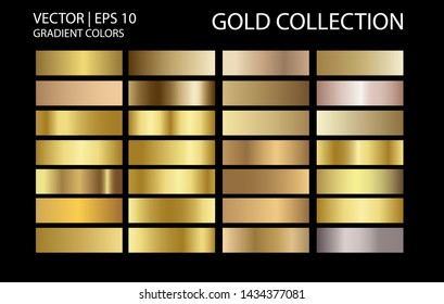 Gold chrome metallic texture vector icon set. Shiny golden brushed vector metallic gradient background for banner, ribbon, label, medal, button, money. Gold abstract background chrome gradient