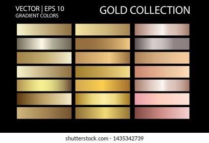 Gold chrome metallic texture vector icon set. Shiny golden brushed vector metallic gradient background for banner, ribbon, label, medal, button, money. Gold abstract background gradient template