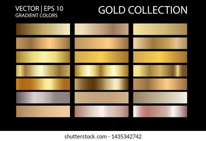 Gold chrome metallic texture vector icon set. Shiny golden brushed vector metallic gradient background for banner, ribbon, label, medal, button, money. Gold abstract background gradient template