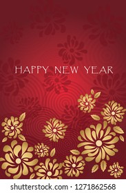 Gold chrysanthemum flower on red background vector for decoration on Chinese new year festival and auspicious ceramony.