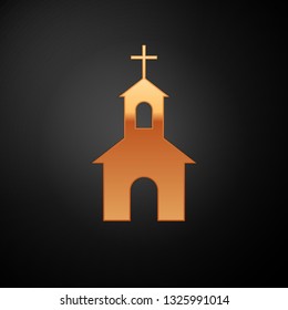 Gold Church building icon isolated on black background. Christian Church. Religion of church. Vector Illustration