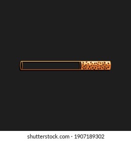 Gold Cigarette icon isolated on black background. Tobacco sign. Smoking symbol. Long shadow style. Vector.